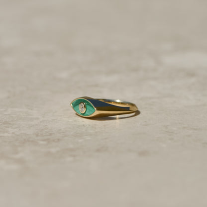 Inlay Diamond Eye Ring, malachite