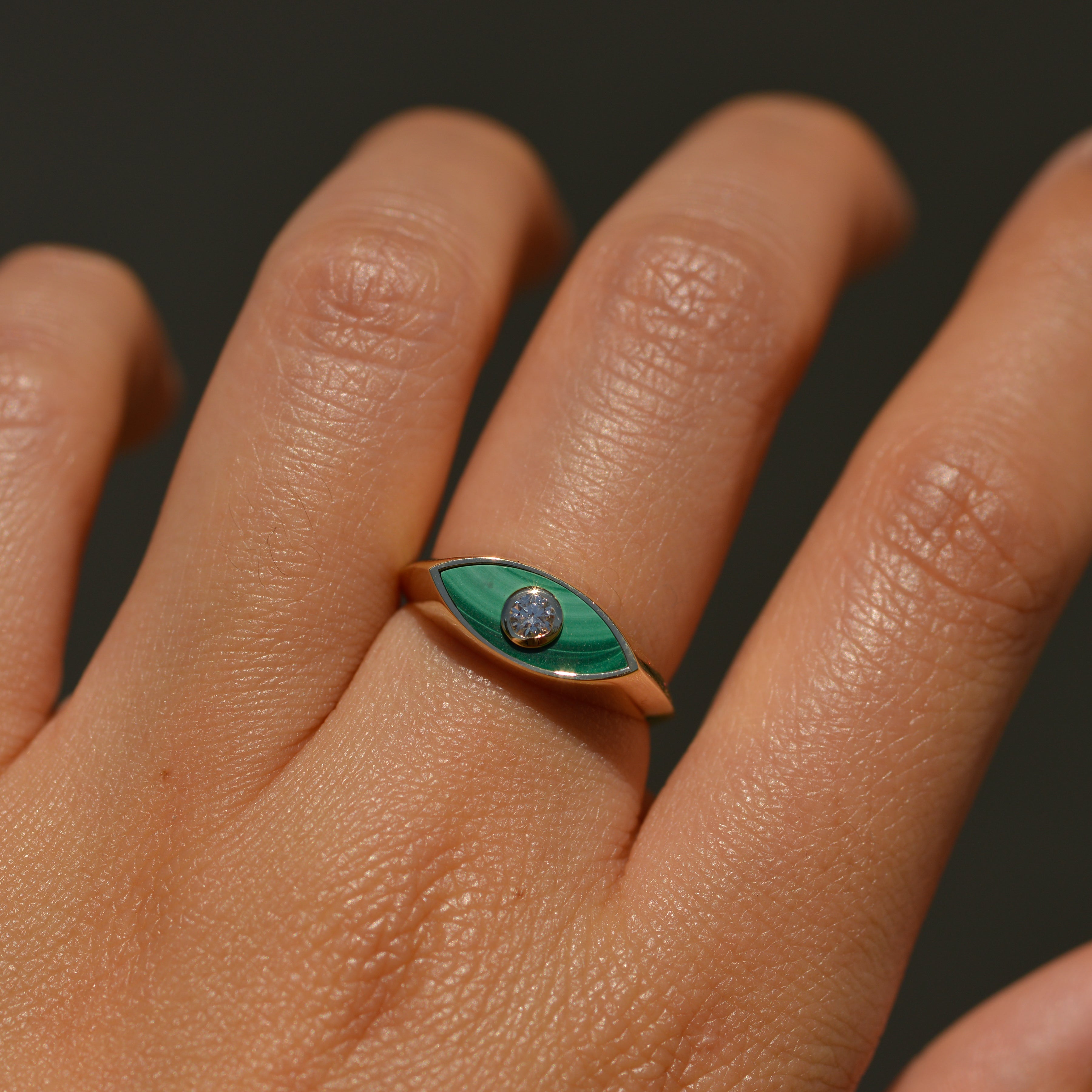 Inlay Diamond Eye Ring, malachite