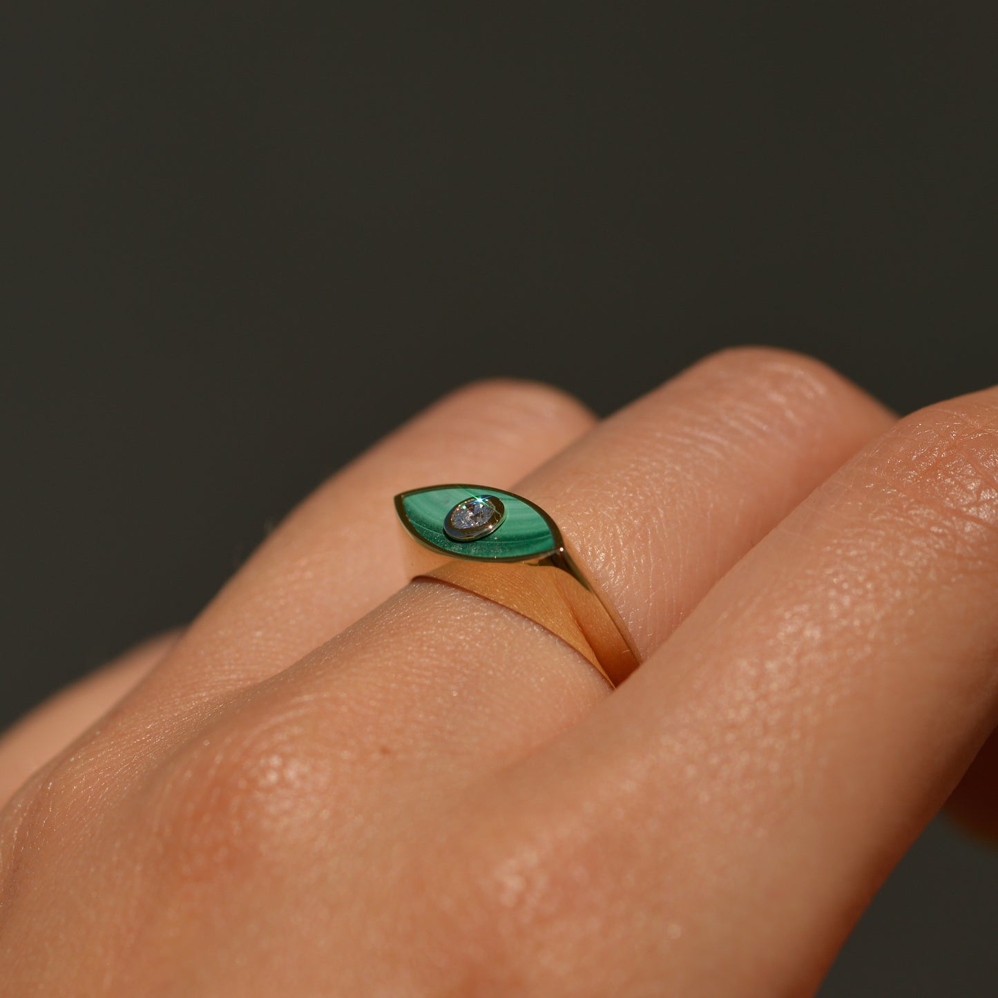 Inlay Diamond Eye Ring, malachite