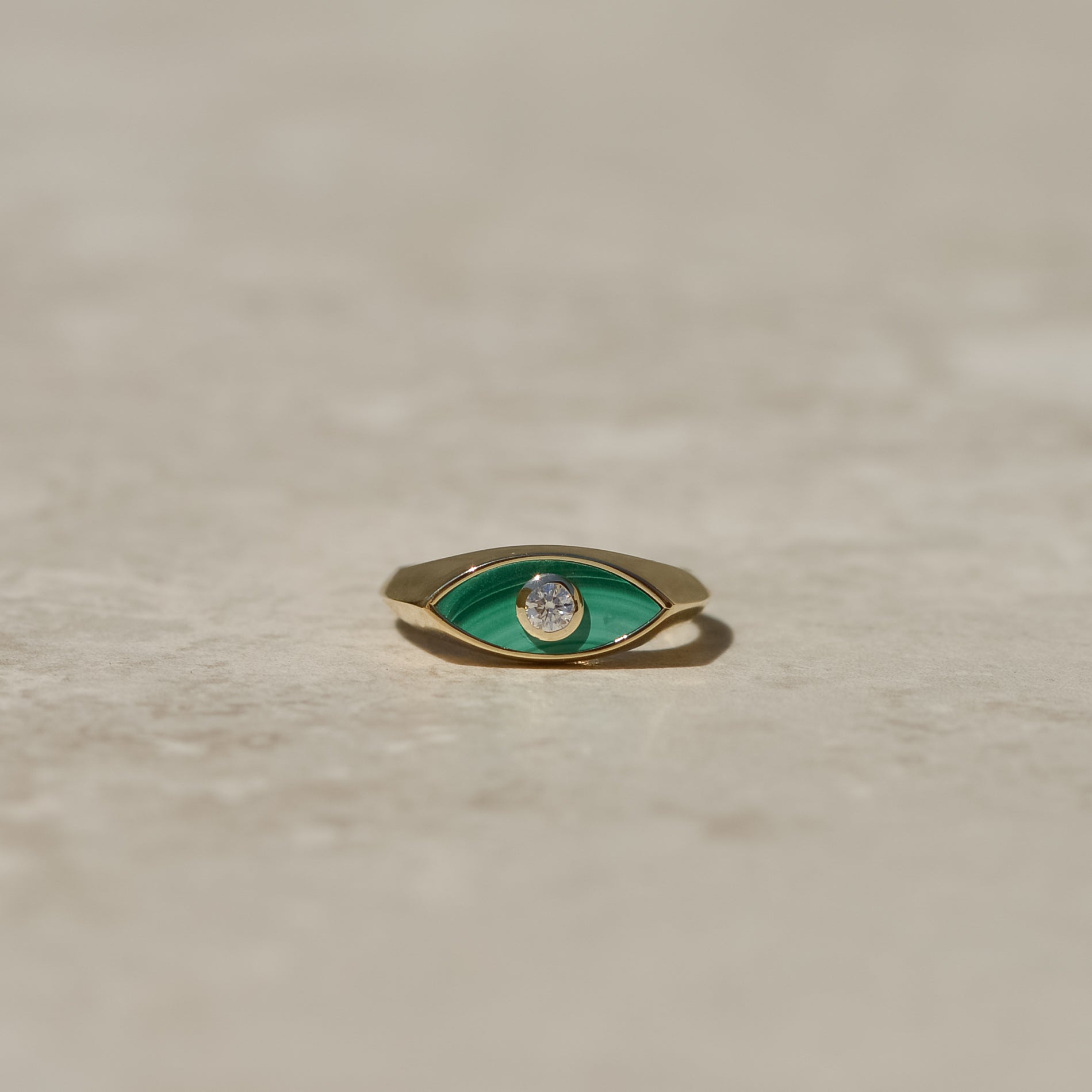 Inlay Diamond Eye Ring, malachite