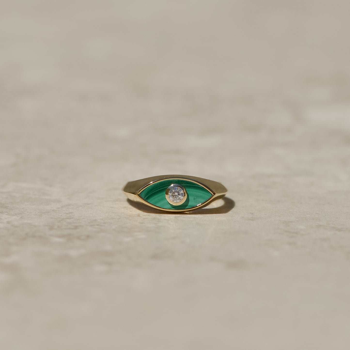 Inlay Diamond Eye Ring, malachite