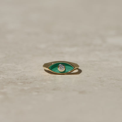 Inlay Diamond Eye Ring, malachite