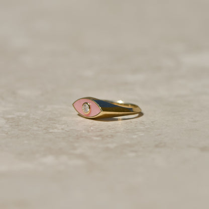 13: Inlay Diamond Eye Ring, pink opal