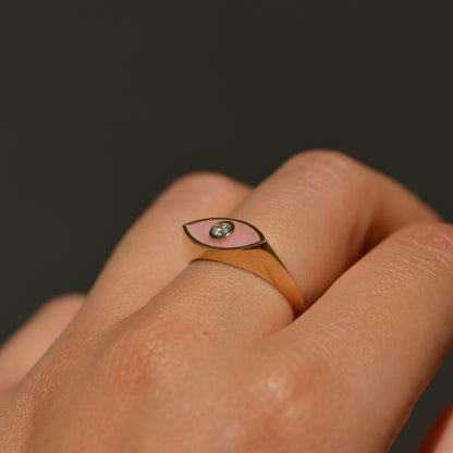 13: Inlay Diamond Eye Ring, pink opal