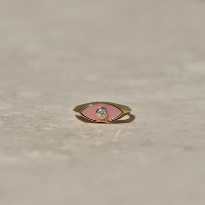 13: Inlay Diamond Eye Ring, pink opal