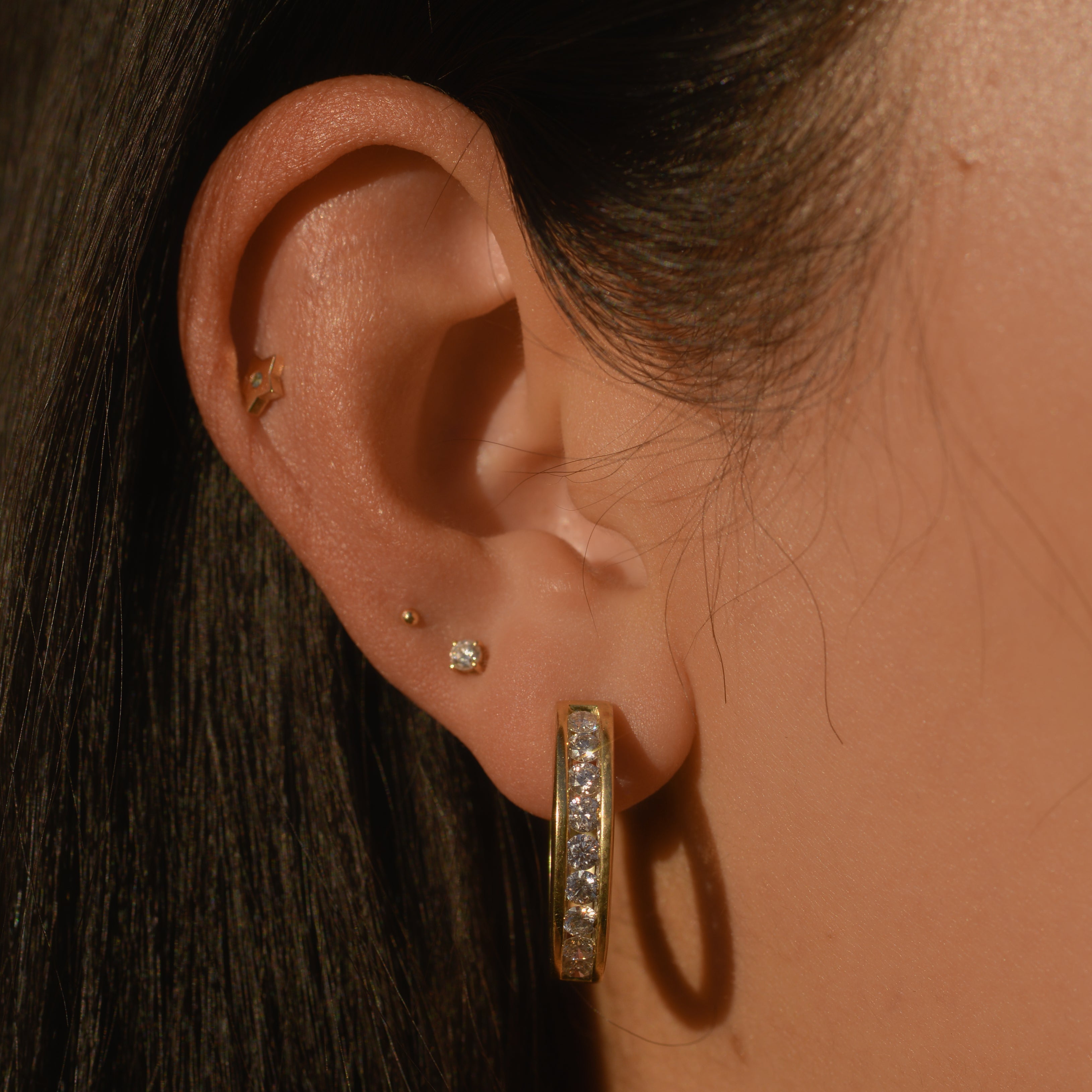 Vintage Oval Channel-set Diamond Hoops