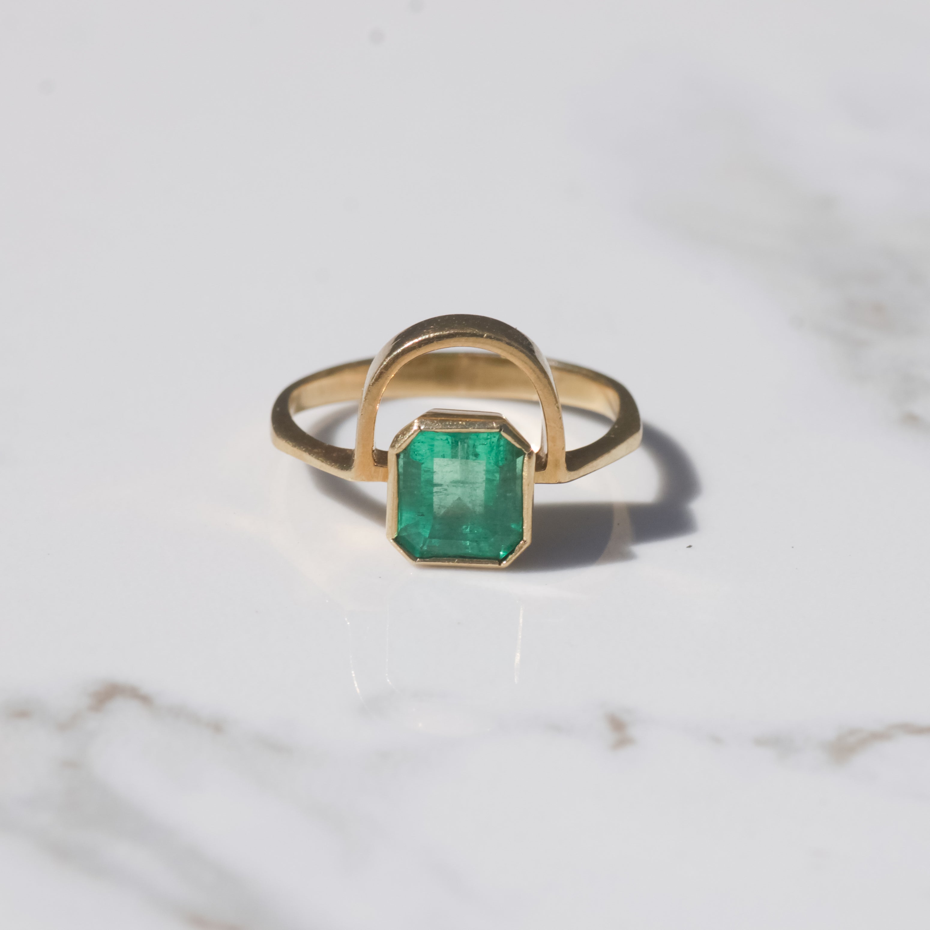 Geometric Colombian Emerald Ring