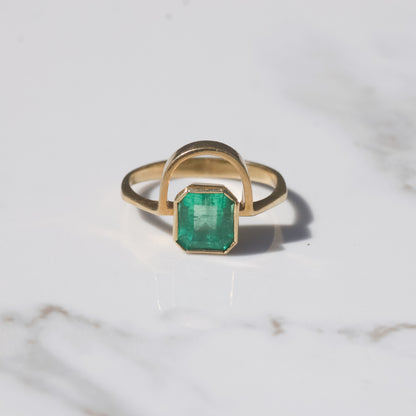 Geometric Colombian Emerald Ring Sz 5 1/2 14k