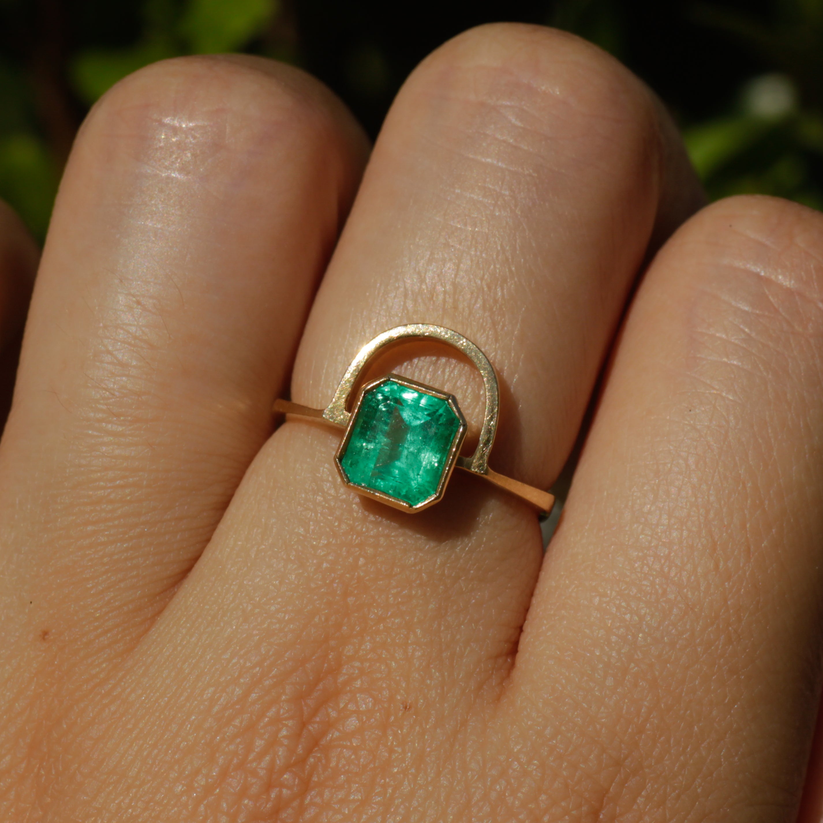 Geometric Colombian Emerald Ring