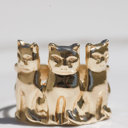 Vintage Three Cat Ring Sz 7 3/4 14k