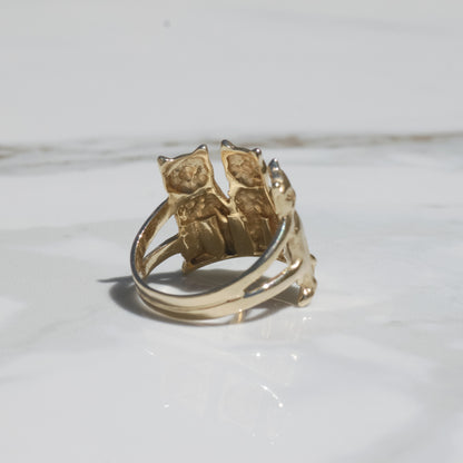 Vintage Three Cat Ring Sz 7 3/4 14k