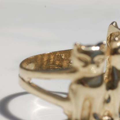 Vintage Three Cat Ring Sz 7 3/4 14k