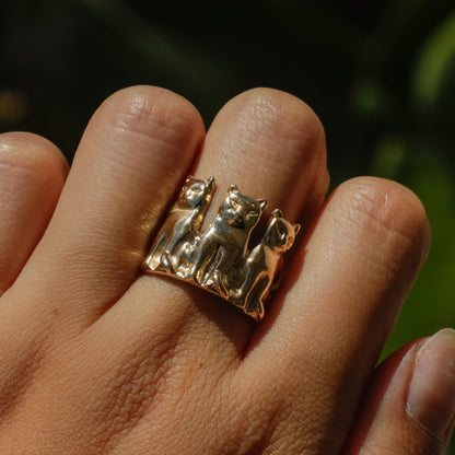 Vintage Three Cat Ring Sz 7 3/4 14k