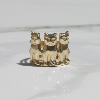 Vintage Three Cat Ring Sz 7 3/4 14k