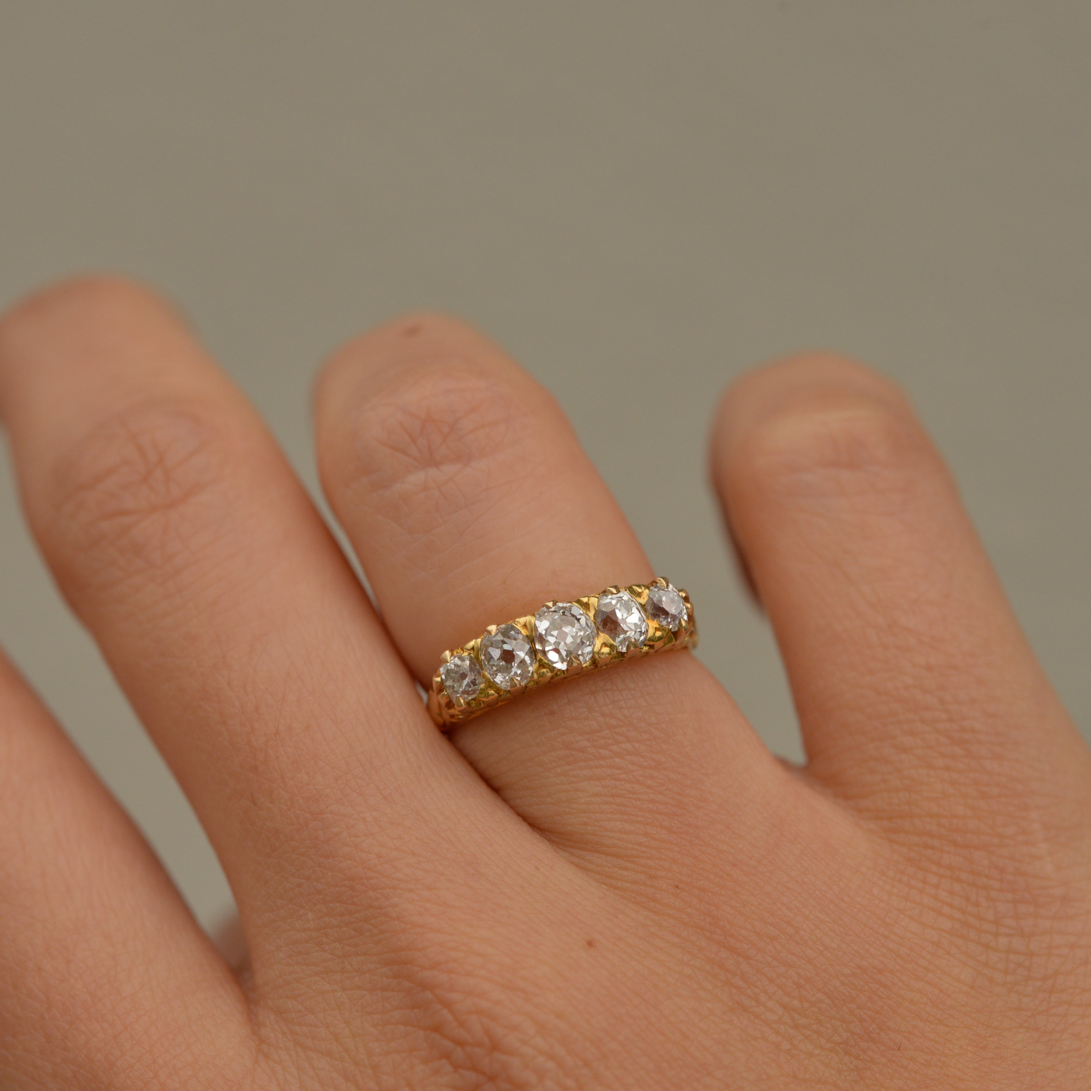 Antique Five Old Mine Cut Diamond Band