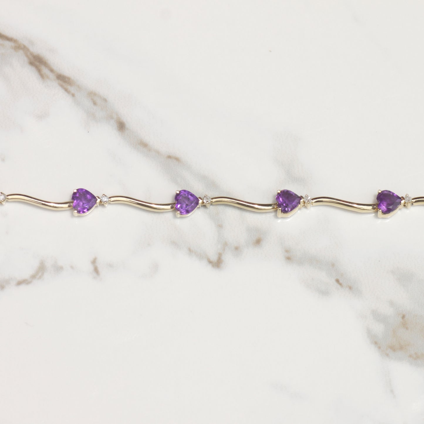 Amethyst Heart Bracelet with Diamonds 7 5/8" 10k