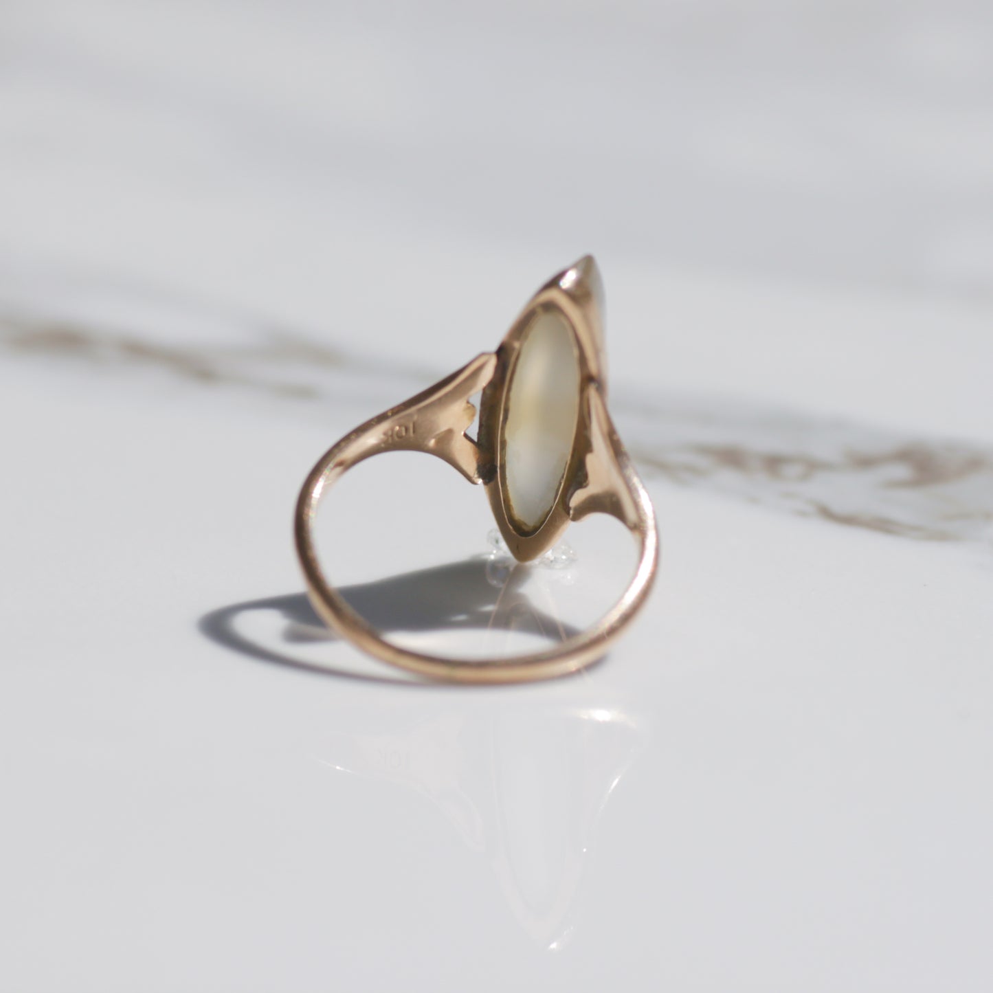 Vintage Agate Navette Ring Sz 5 1/4 10k