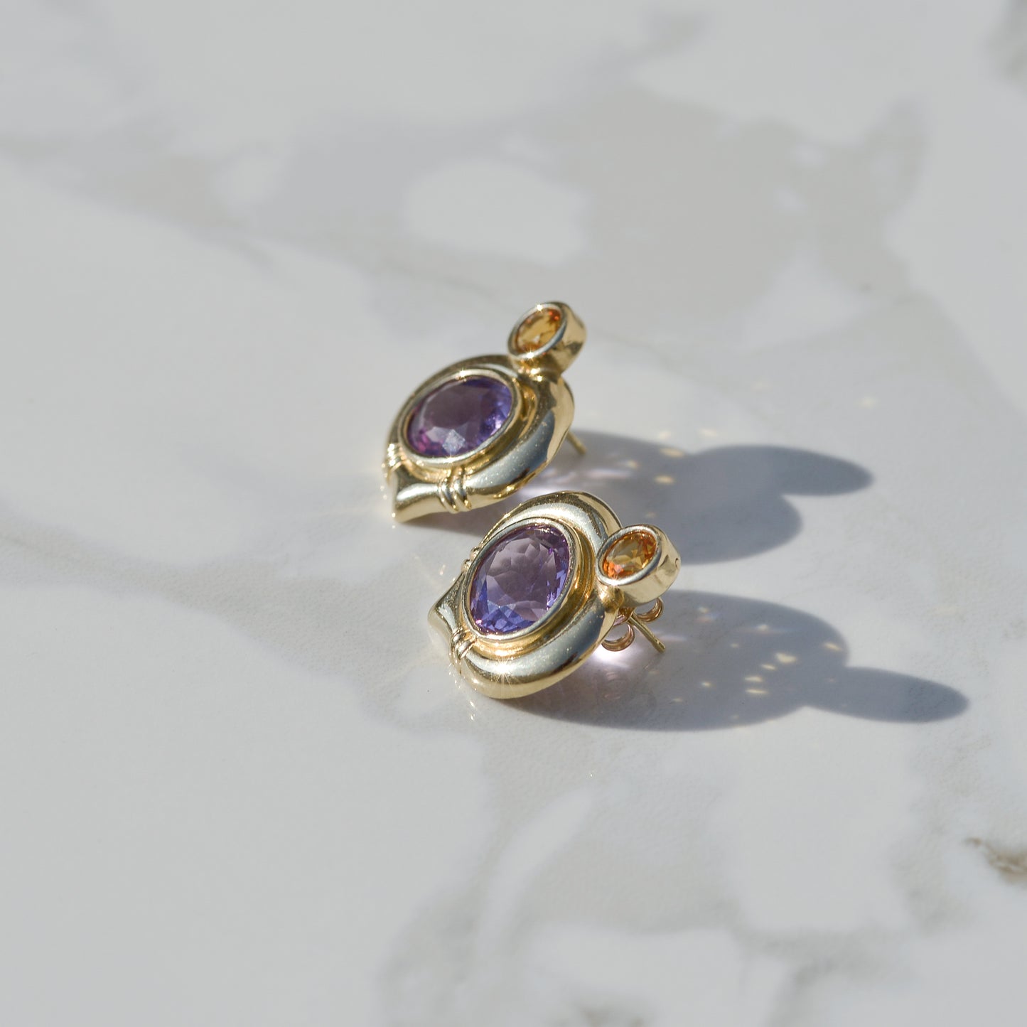 Vintage Citrine and Amethyst Earrings 14k