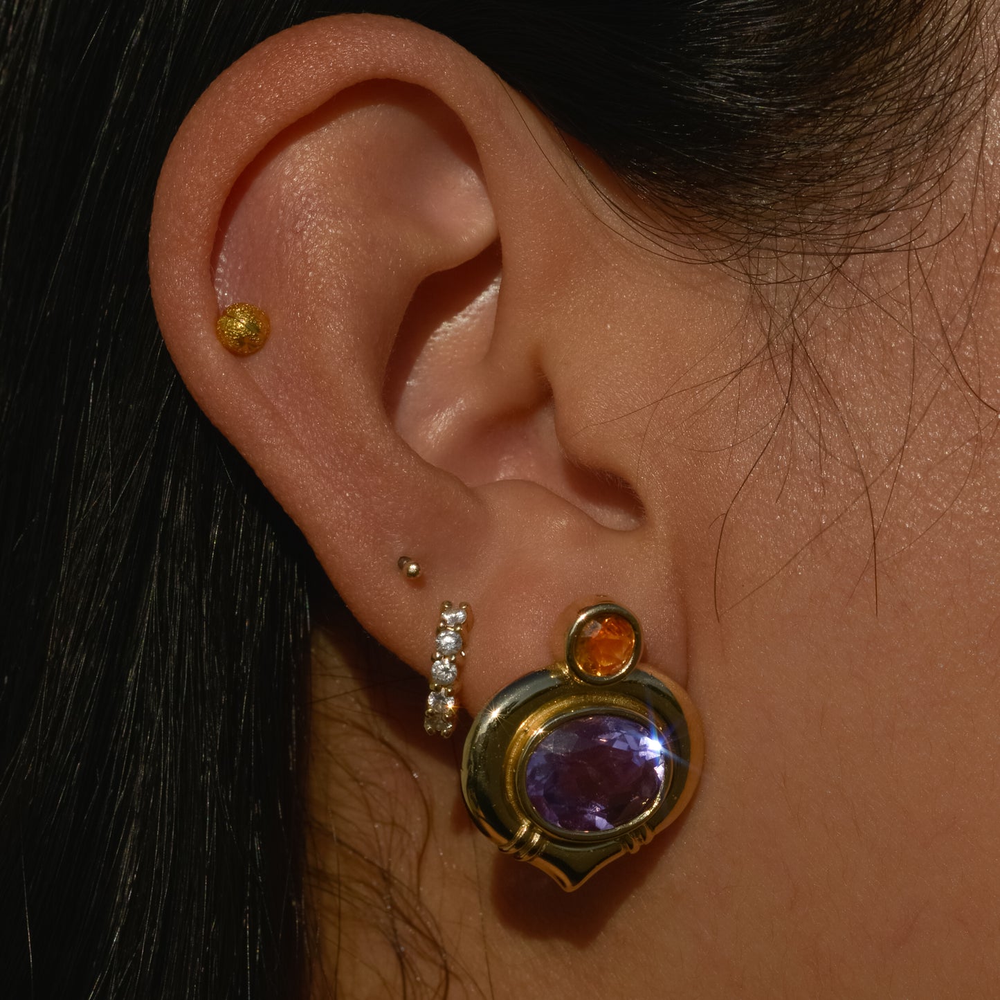 Vintage Citrine and Amethyst Earrings 14k