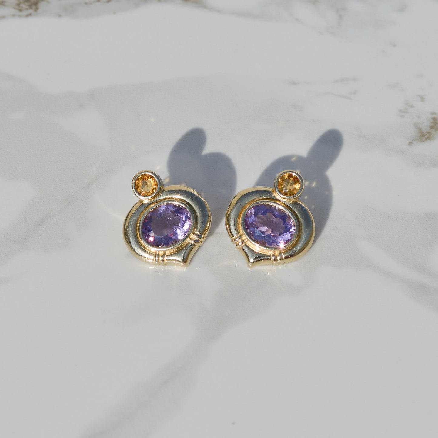 Vintage Citrine and Amethyst Earrings 14k