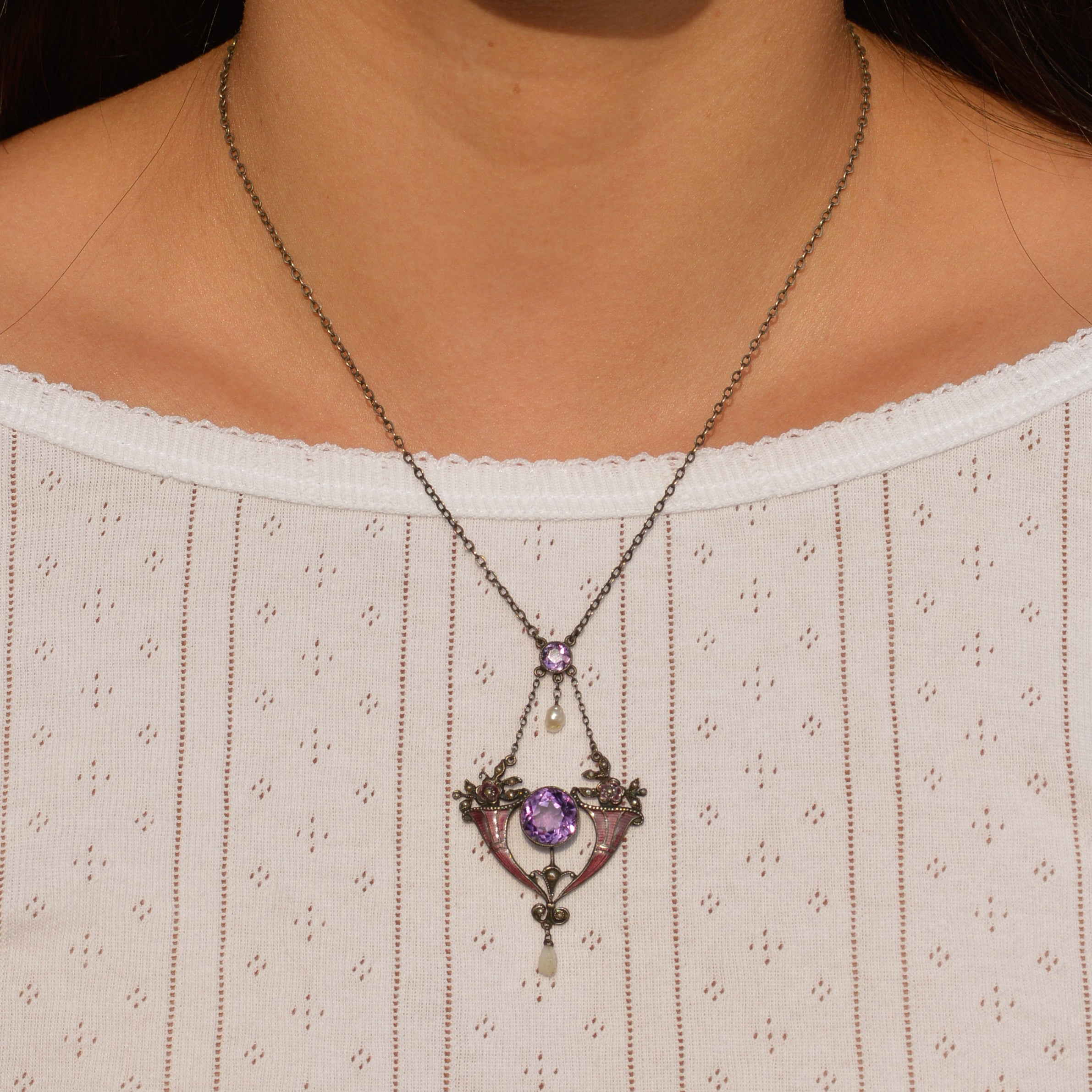 Antique Sterling Amethyst Lavaliere