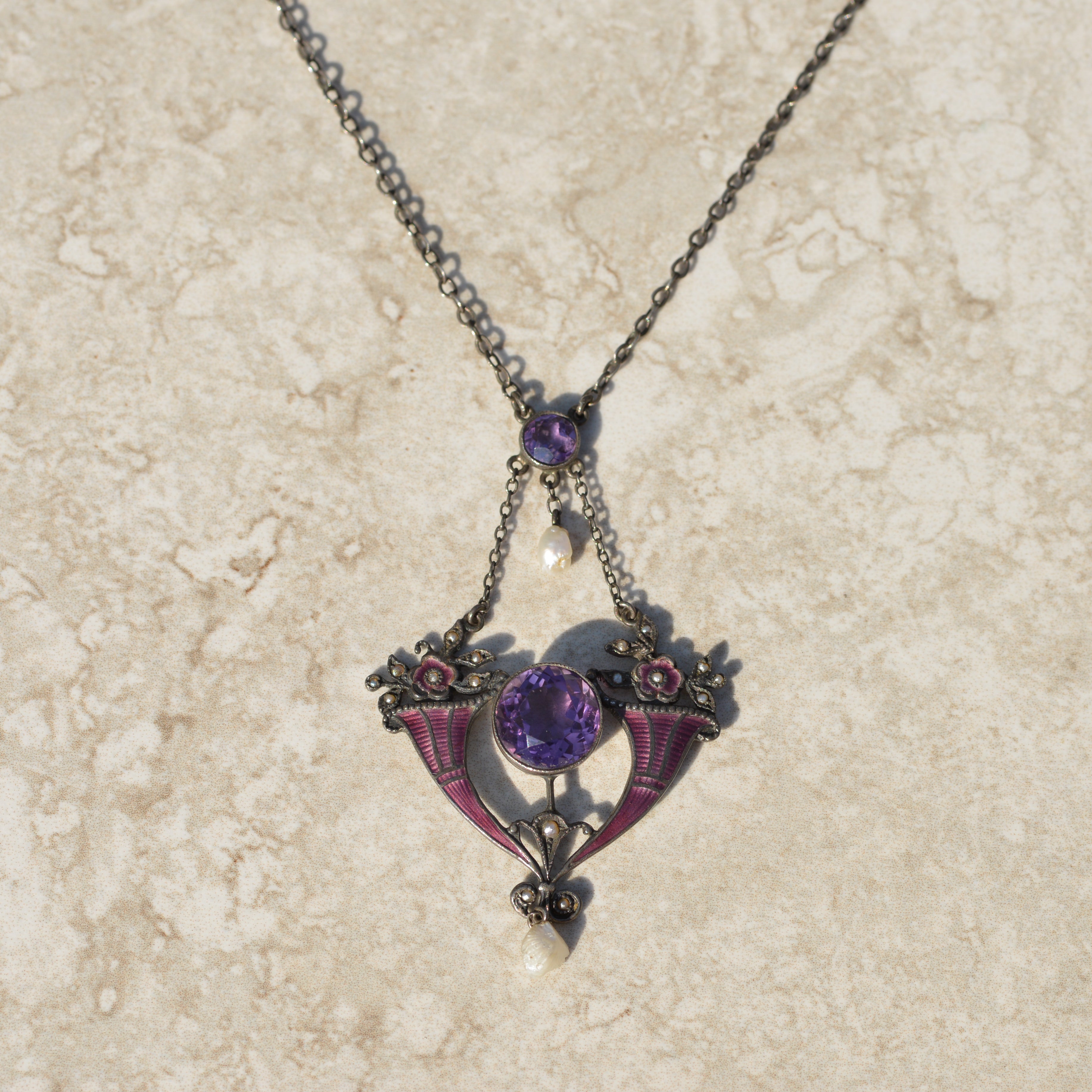 Antique Sterling Amethyst Lavaliere