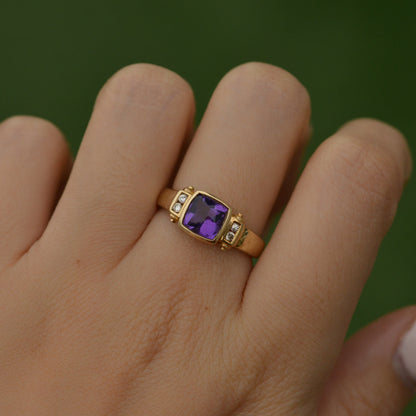 Vintage Amethyst and Diamond Ring Sz 7 14k