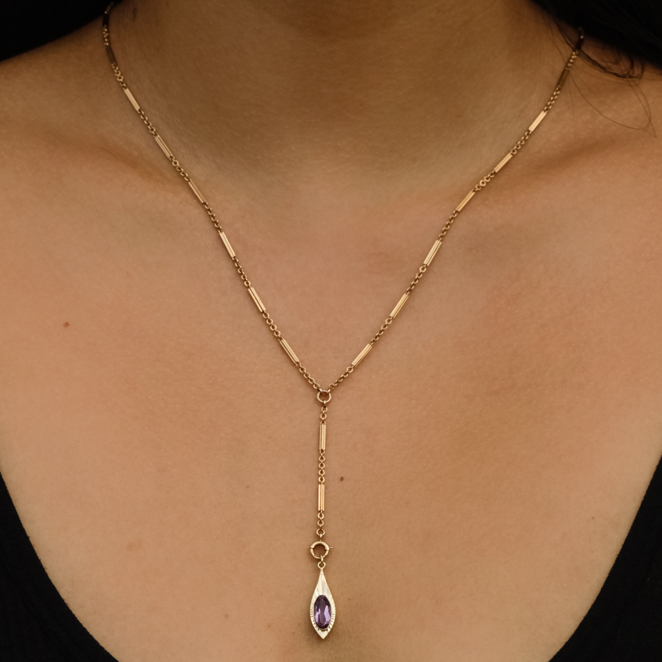 Vintage Engine-turned Amethyst Charm 14k