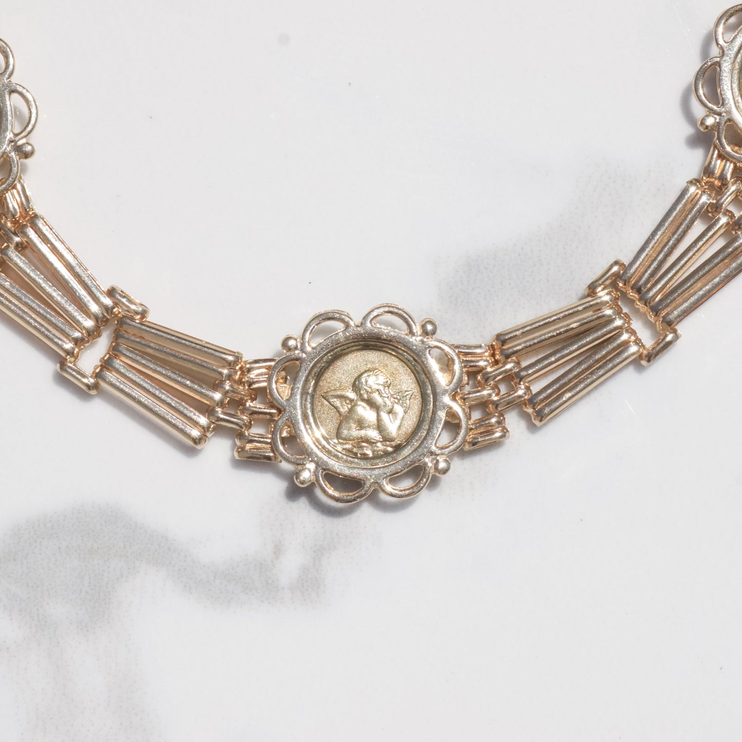 Vintage Angel Medallion Bracelet 7.5" 14k