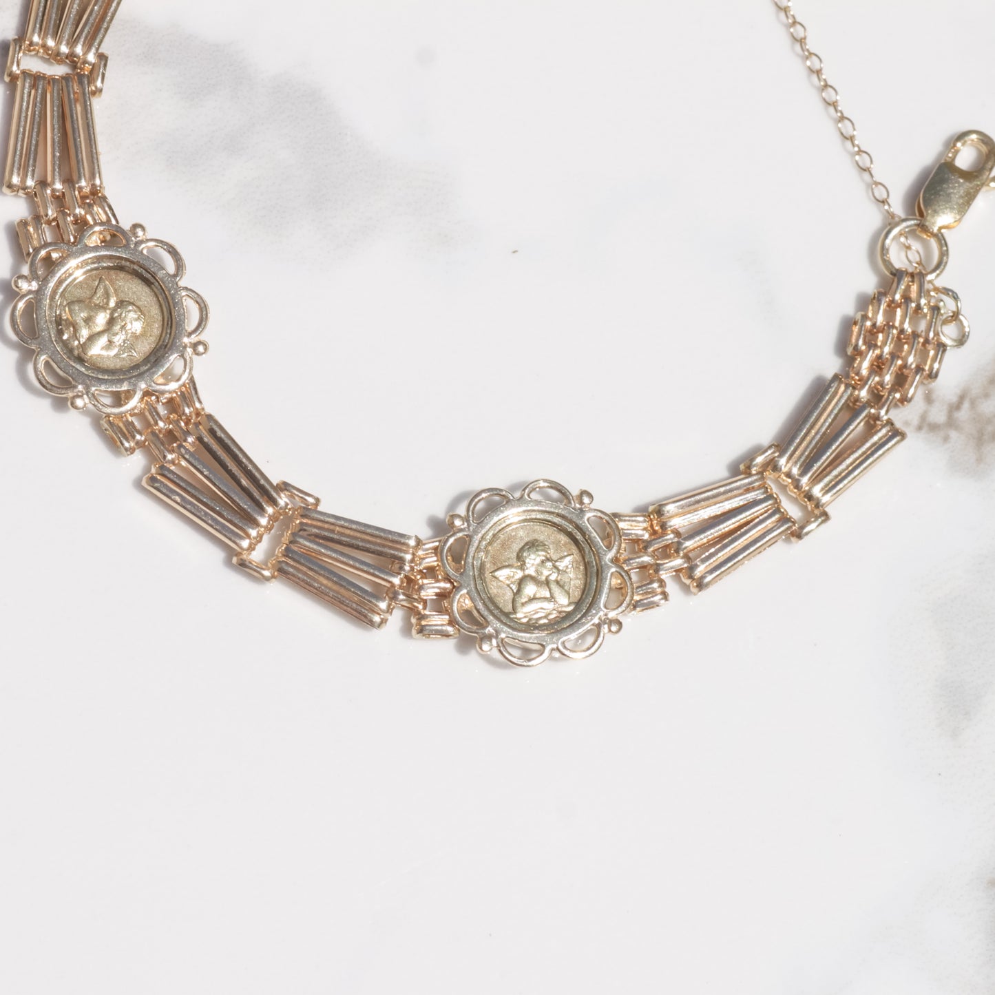 Vintage Angel Medallion Bracelet 7.5" 14k