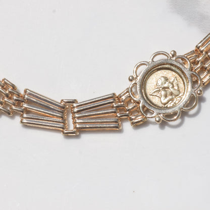 Vintage Angel Medallion Bracelet 7.5" 14k