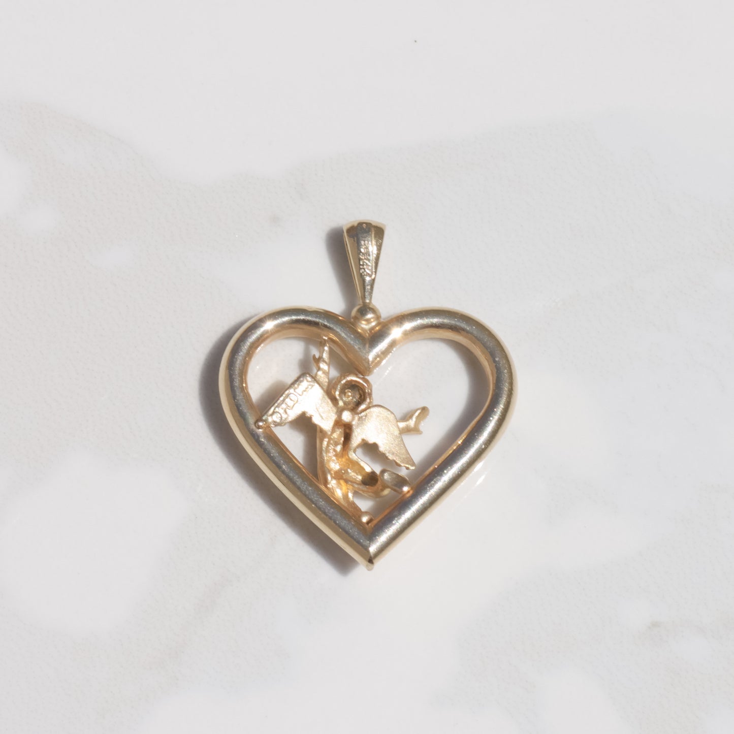 Vintage Cherub Heart Pendant 14k