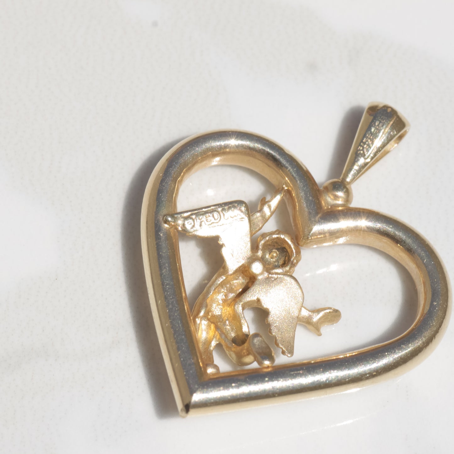 Vintage Cherub Heart Pendant 14k