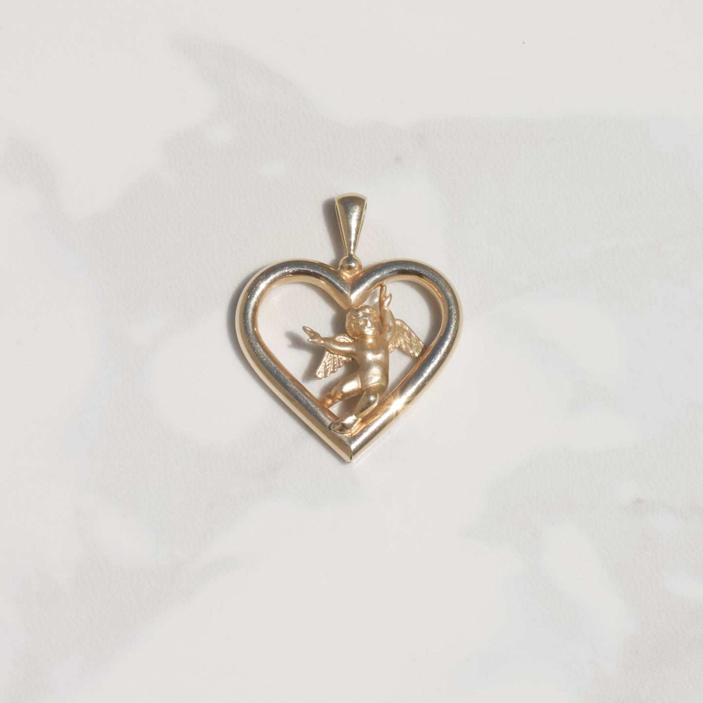 Vintage Cherub Heart Pendant 14k