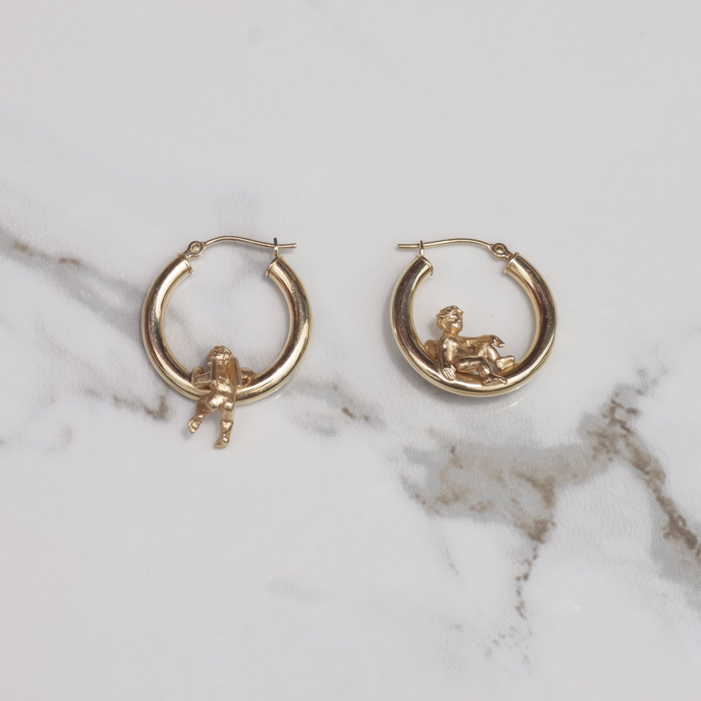 Vintage Angel Hoop Earrings 14k