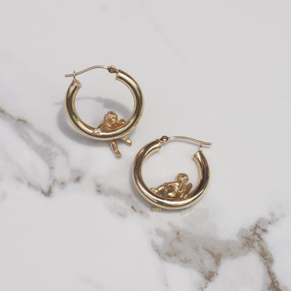 Vintage Angel Hoop Earrings 14k