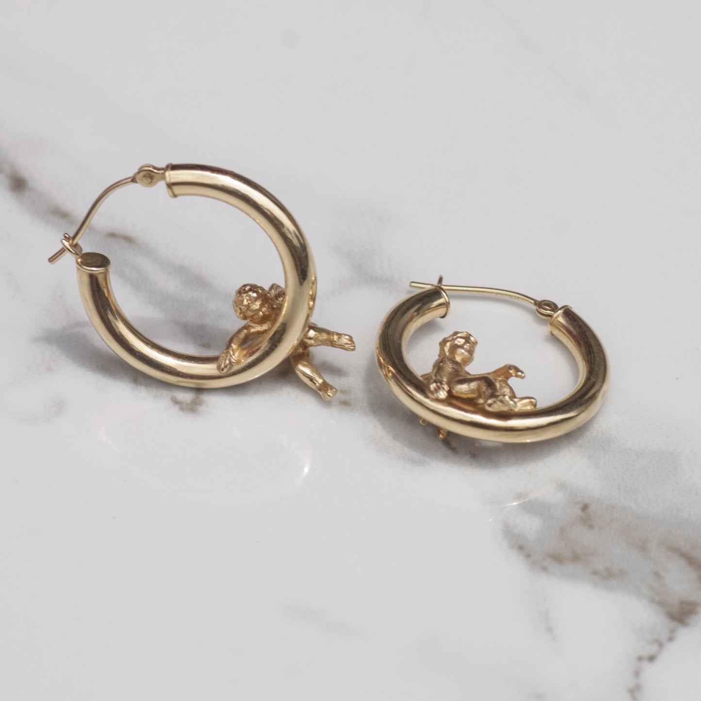 Vintage Angel Hoop Earrings 14k