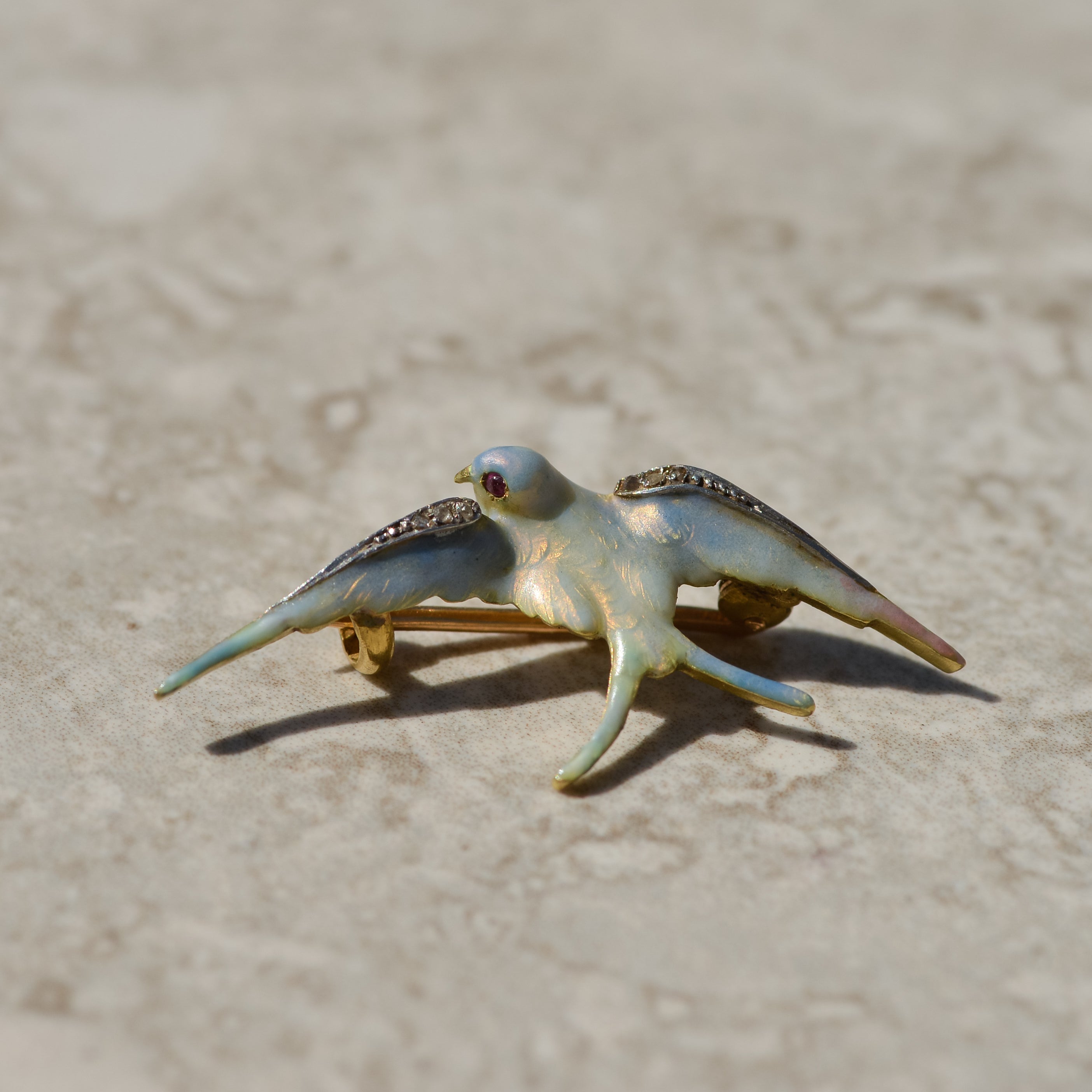 Art Nouveau Enamel Swallow Bird Brooch