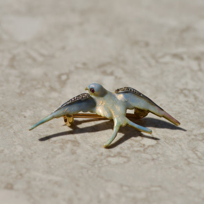Art Nouveau Enamel Swallow Bird Brooch