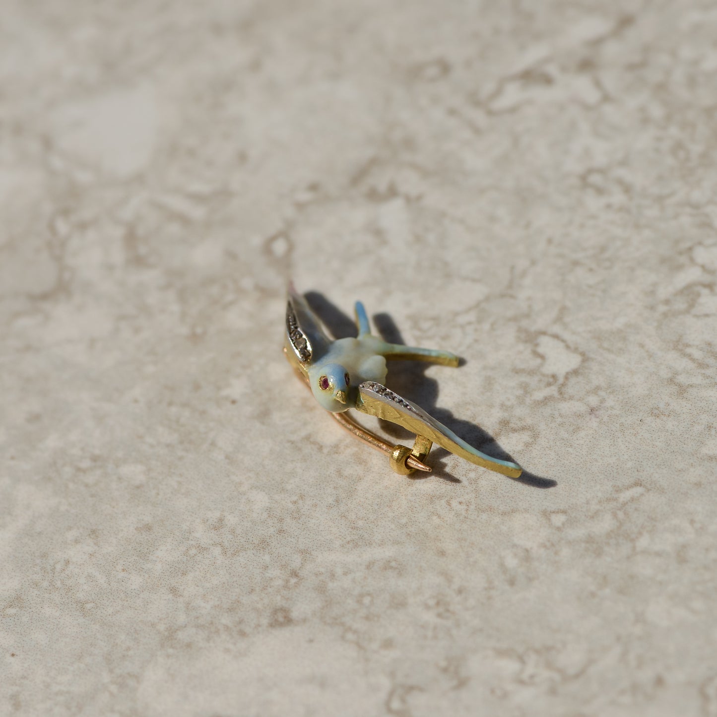 Art Nouveau Enamel Swallow Bird Brooch
