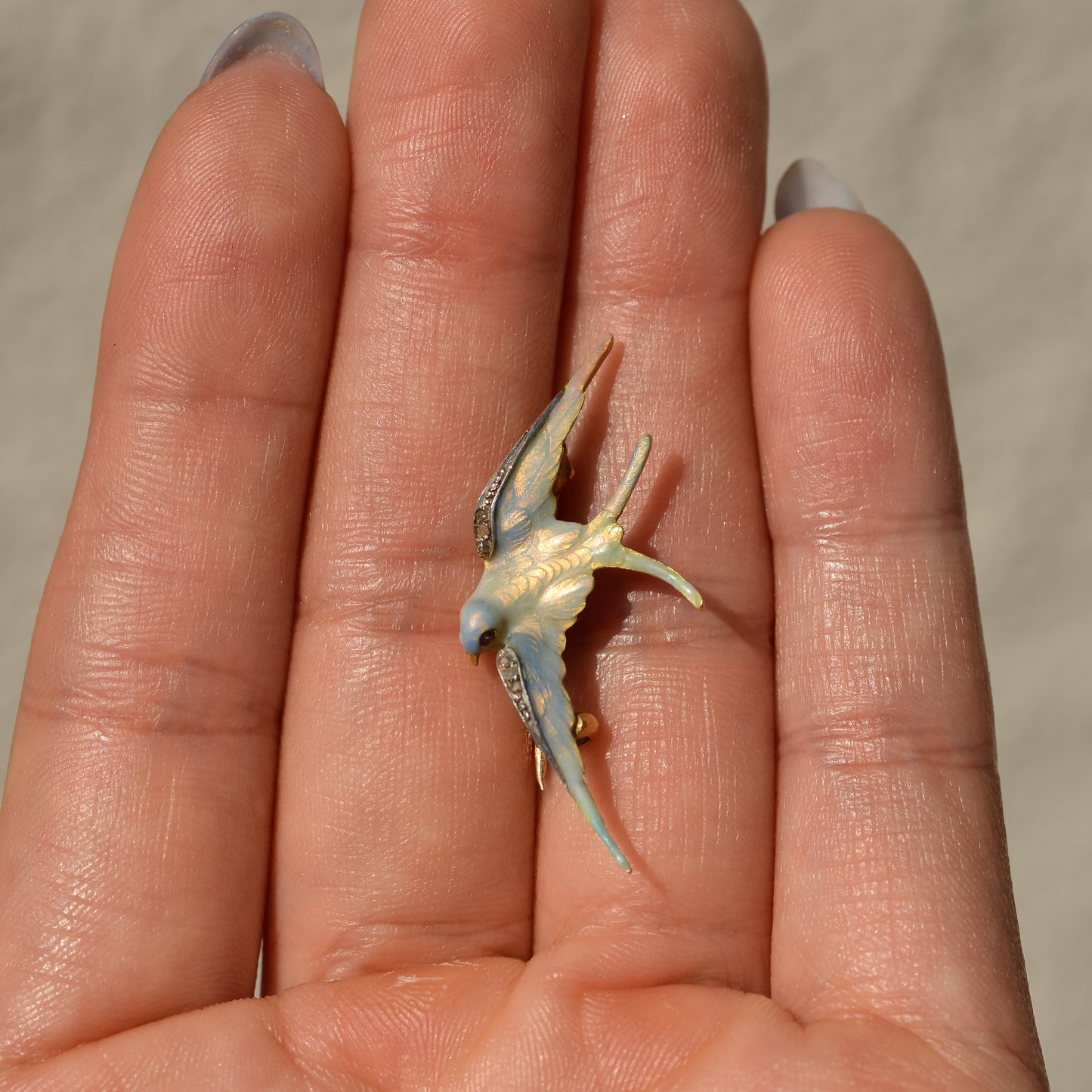 Art Nouveau Enamel Swallow Bird Brooch