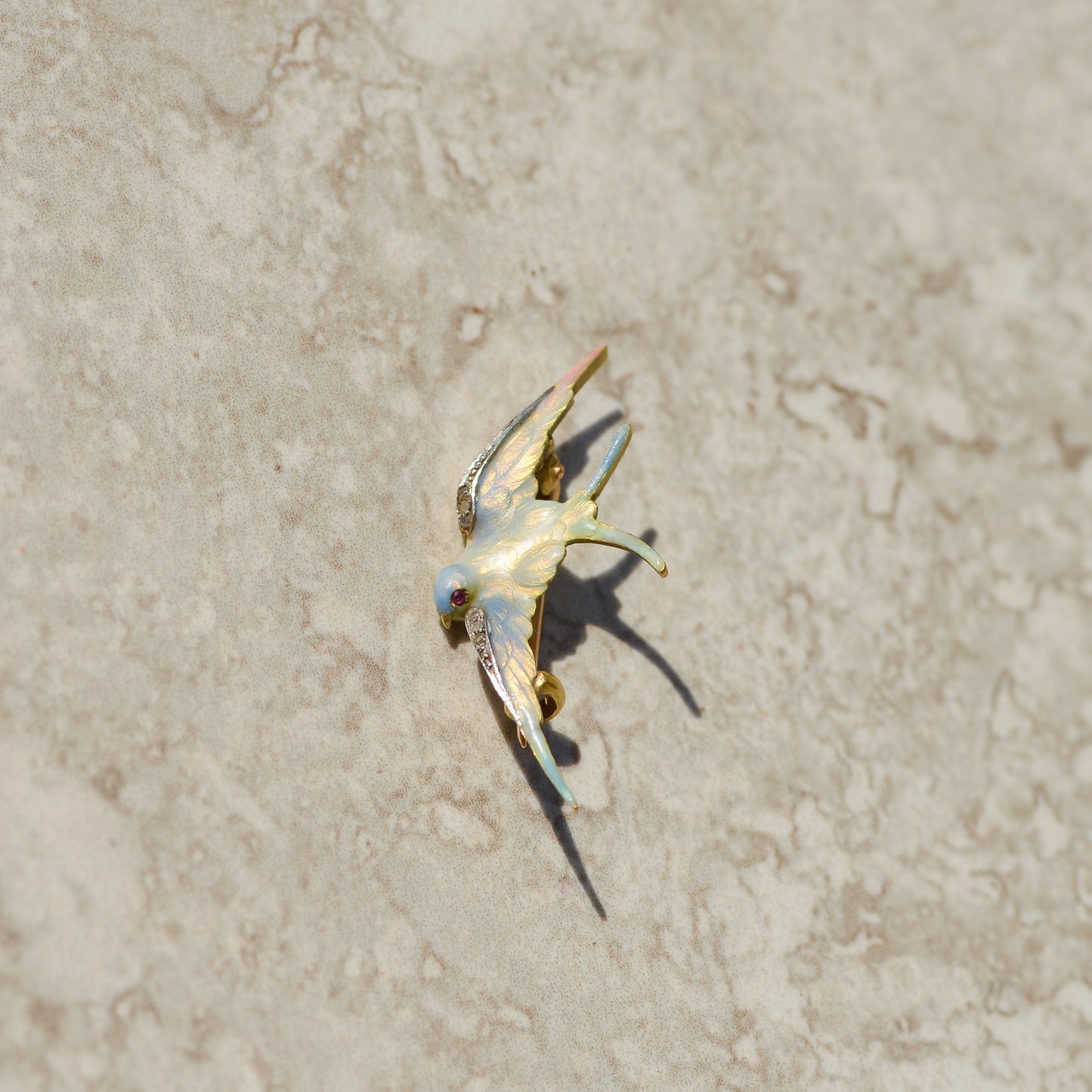 Art Nouveau Enamel Swallow Bird Brooch