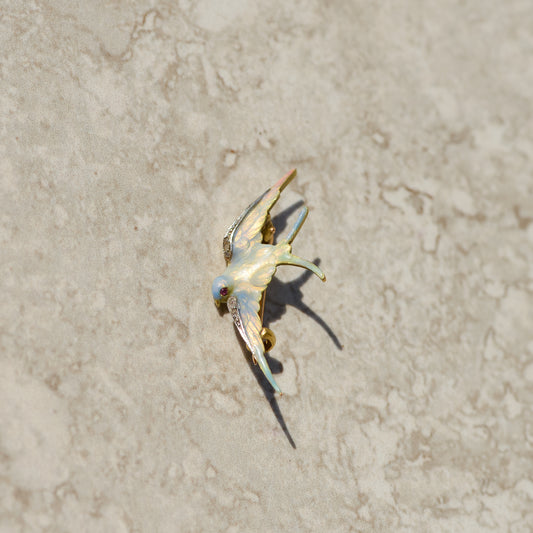 Art Nouveau Enamel Swallow Bird Brooch