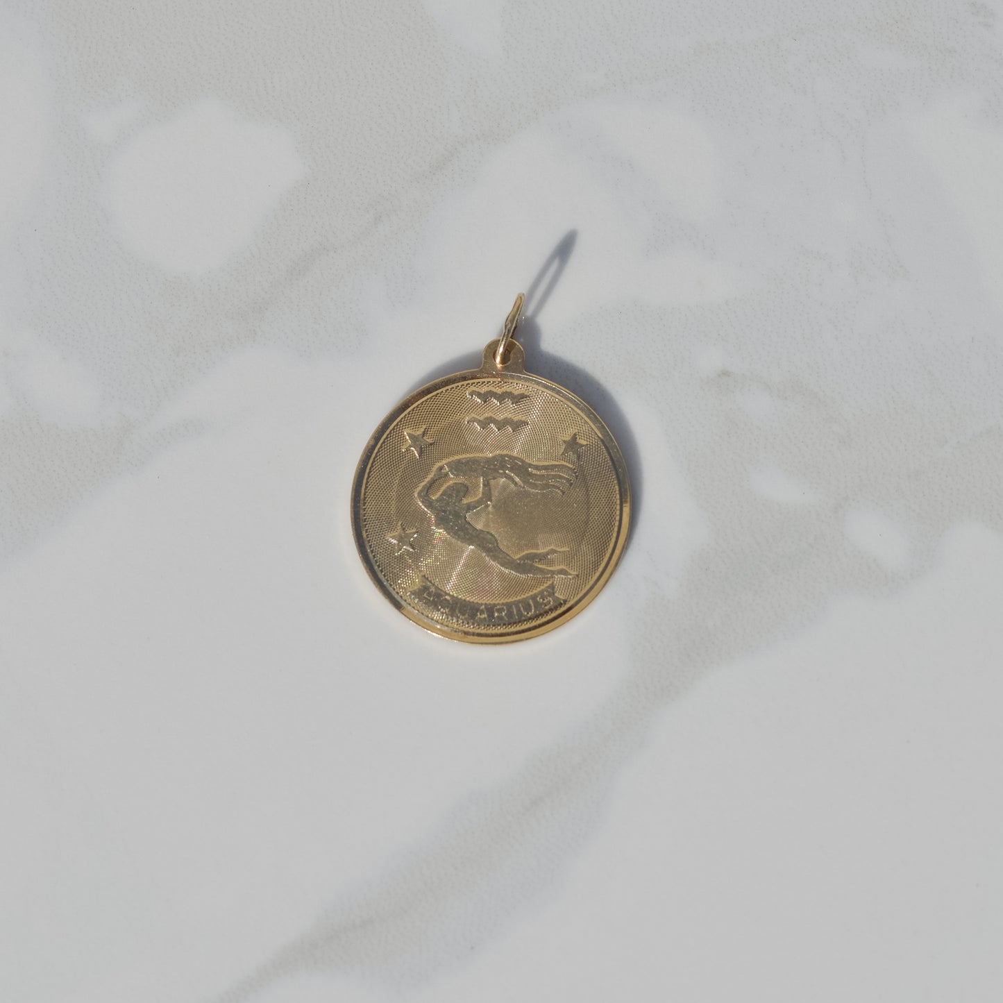 Vintage Aquarius Zodiac Medallion Charm 14k