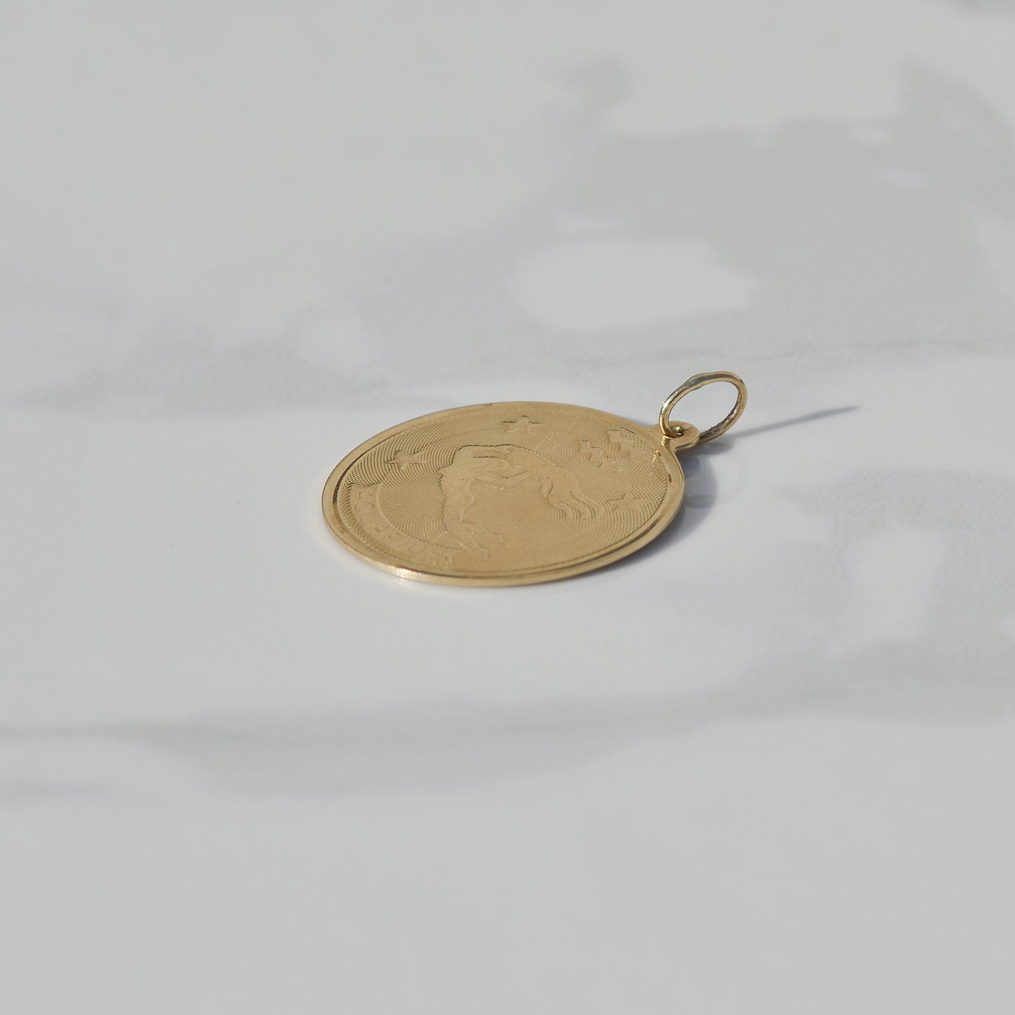 Vintage Aquarius Zodiac Medallion Charm 14k