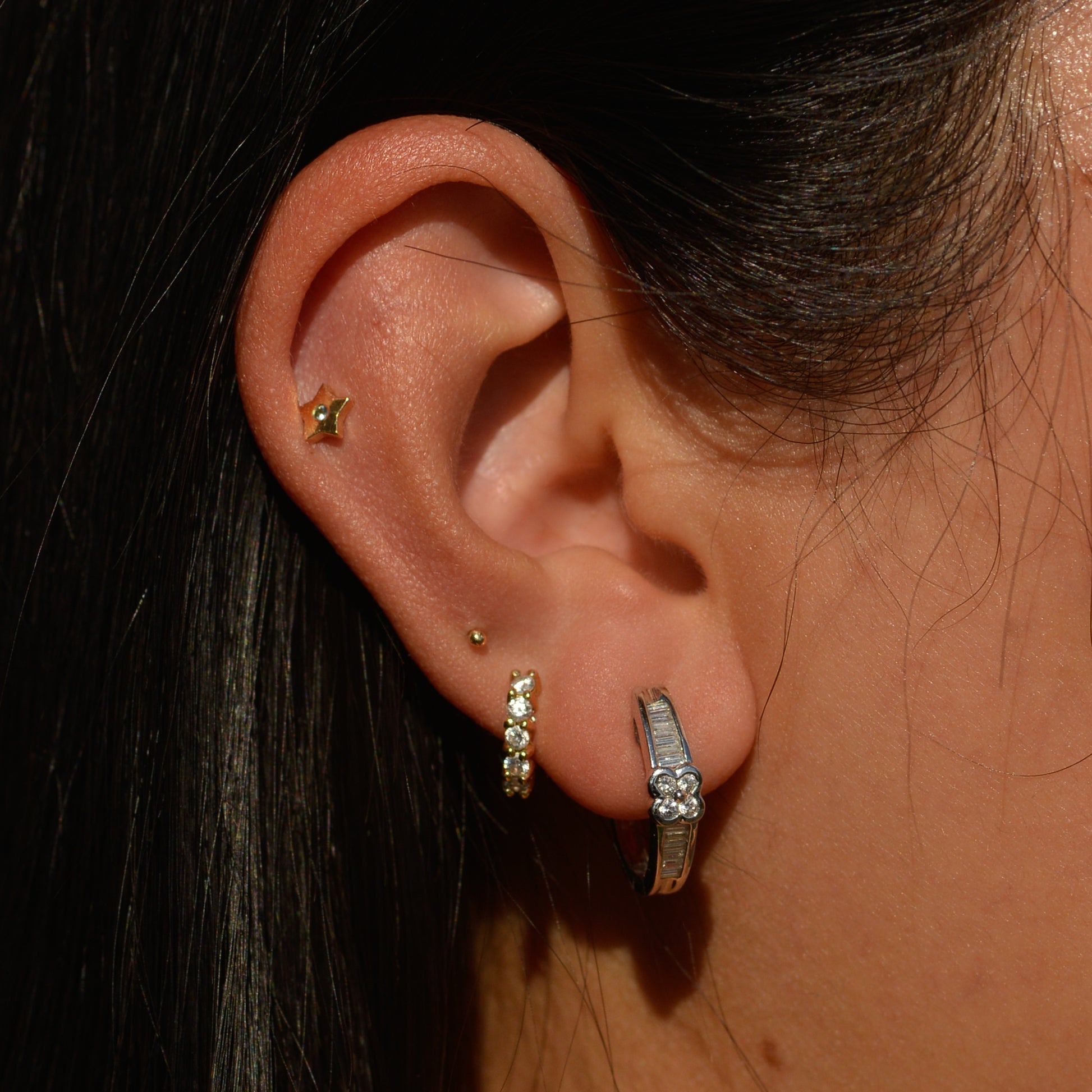 Estate Baguette Diamond Hoop Earrings