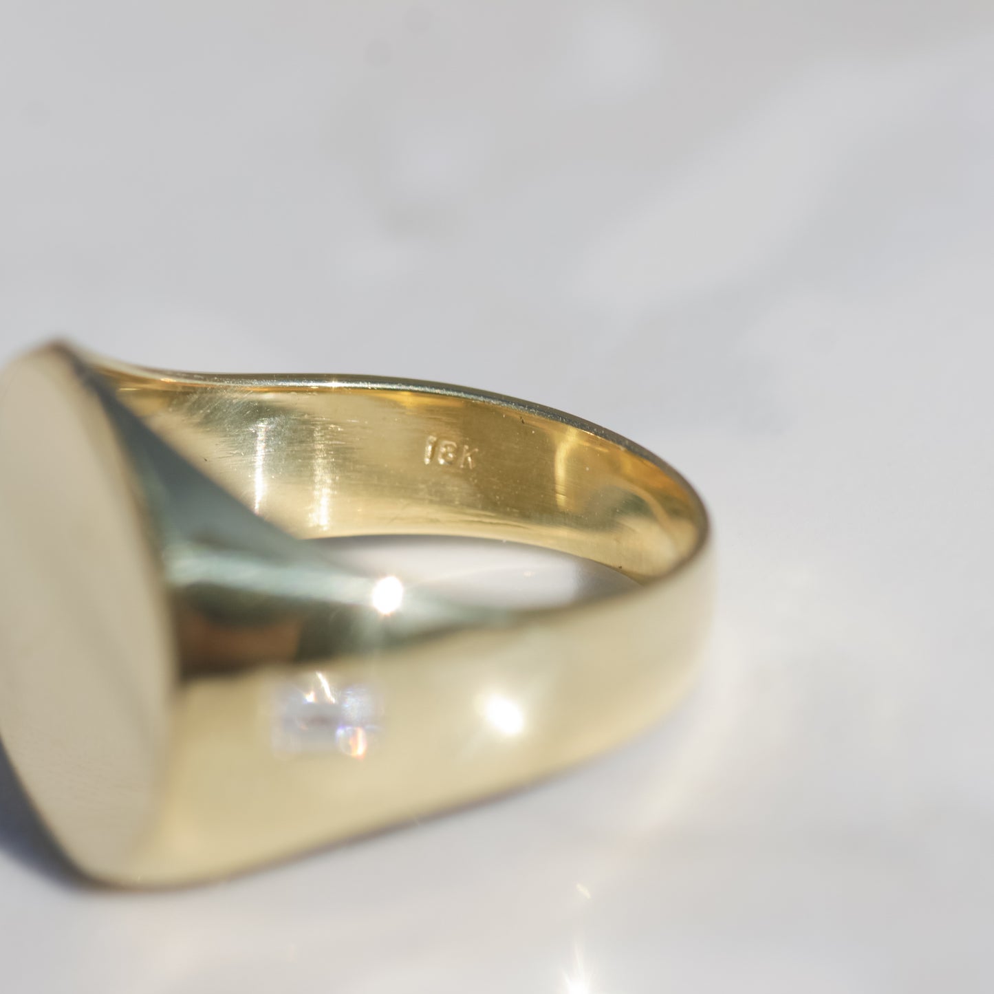 Estate Diamond Signet Ring Sz 7 18k