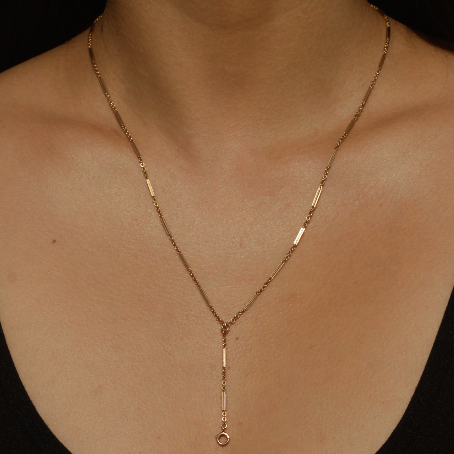 Antique Bar Chain Lariat 20" 14k Gold