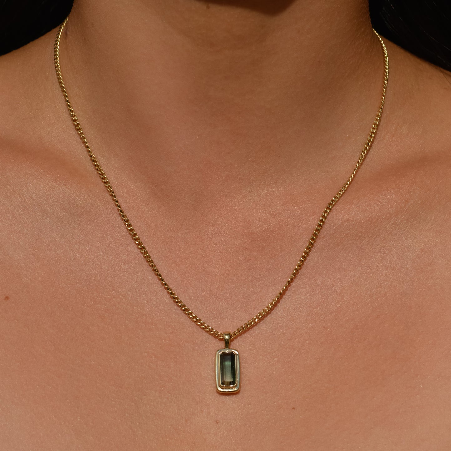 09: Bubble Bezel pendant, bicolor tourmaline