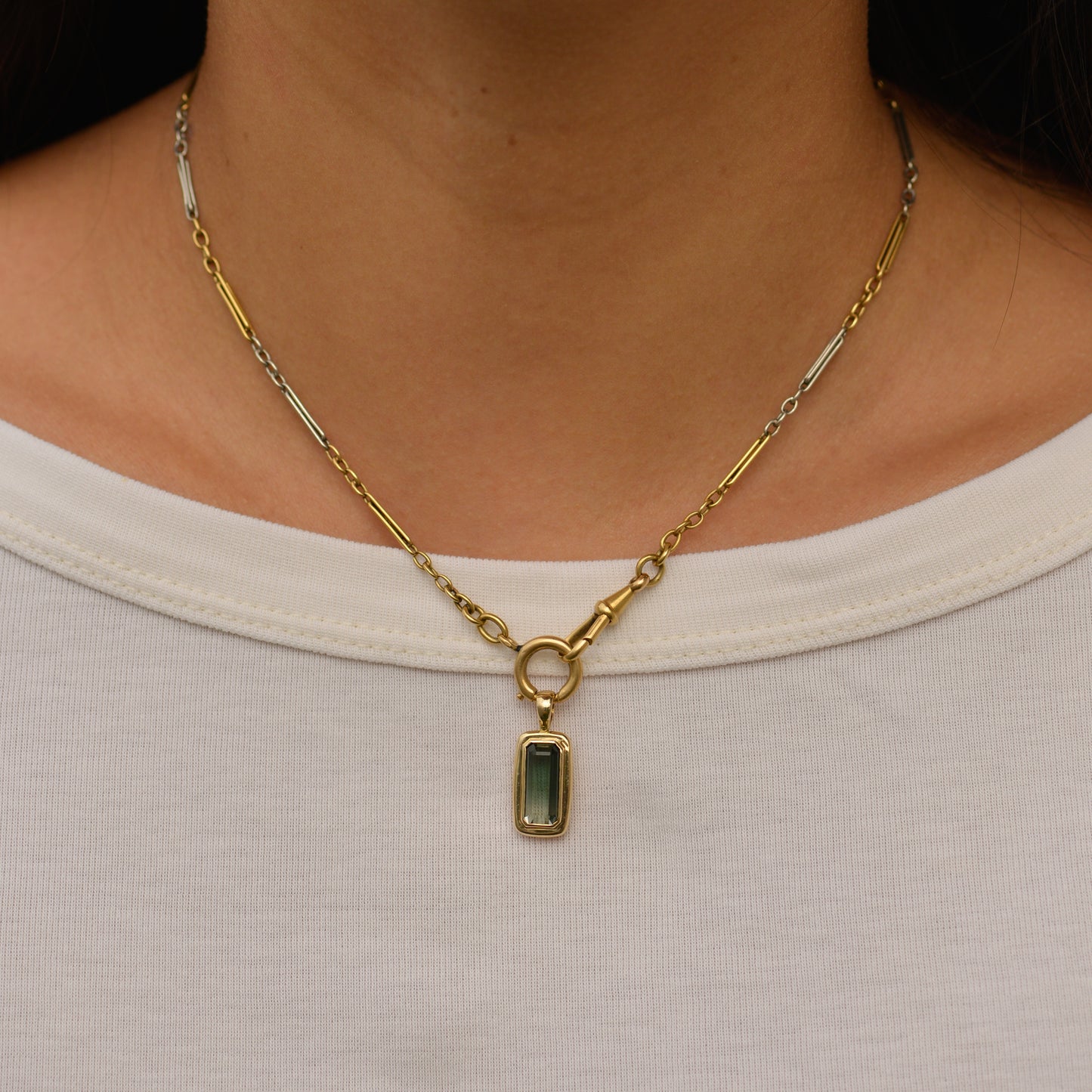 Bubble Bezel Pendant, bicolor tourmaline